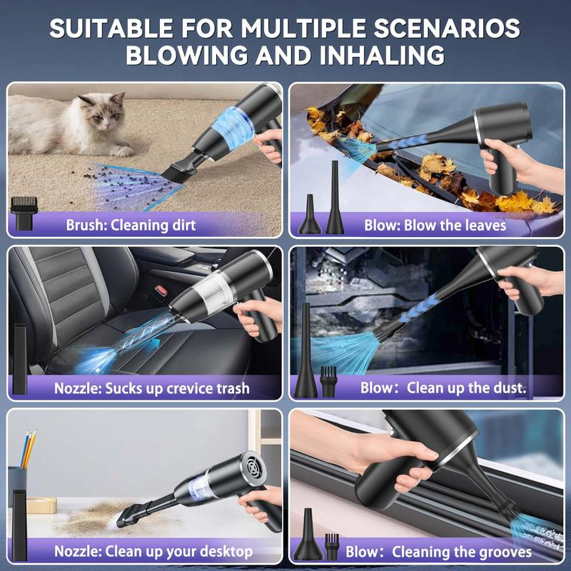 12000PA High Power Handheld Car Vacuum Cleaner and Air Duster, 4 in 1 Portable Mini Car Vacuum Cleaner BELIBUY Handheld Car Vacuum Cleaner Cordless, Type-C Charging Multiple Cleaning Accessories 2 Cartridges for Car Home Desktop Pets