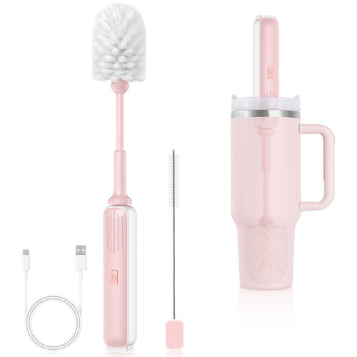 3-in-1 Electric Water Bottle Cleaning Brush Set with Long Handle, Straw Brush, and Kitchen Tool for Tumblers, Mugs, Glasses, Jars, and Stanley Cups
