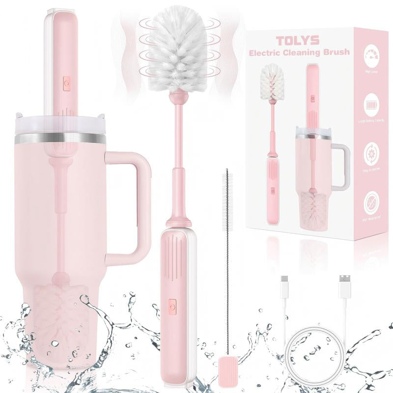 3-in-1 Electric Water Bottle Cleaning Brush Set with Long Handle, Straw Brush, and Kitchen Tool for Tumblers, Mugs, Glasses, Jars, and Stanley Cups