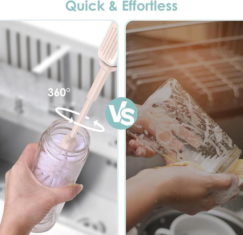 3-in-1 Electric Water Bottle Cleaning Brush Set with Long Handle, Straw Brush, and Kitchen Tool for Tumblers, Mugs, Glasses, Jars, and Stanley Cups