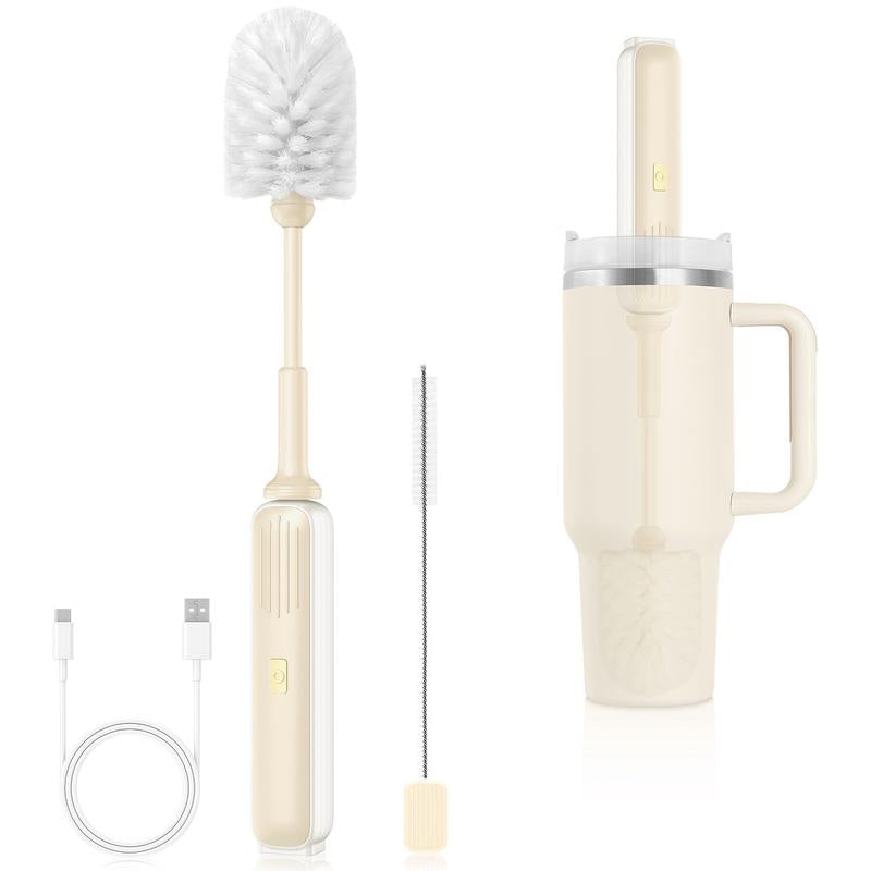 3-in-1 Electric Water Bottle Cleaning Brush Set with Long Handle, Straw Brush, and Kitchen Tool for Tumblers, Mugs, Glasses, Jars, and Stanley Cups