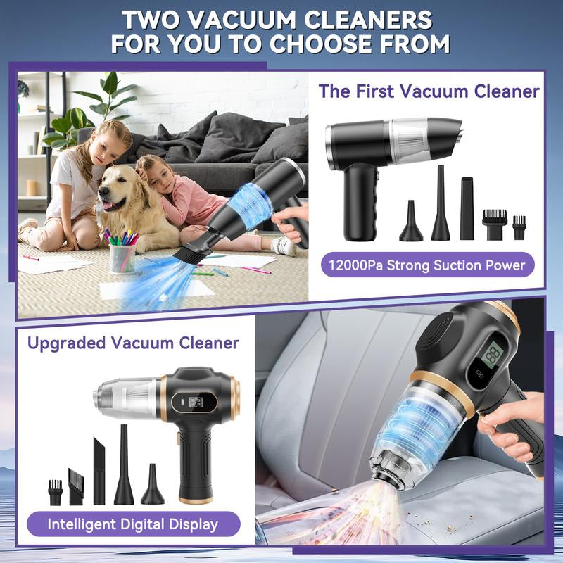 12000PA High Power Handheld Car Vacuum Cleaner and Air Duster, 4 in 1 Portable Mini Car Vacuum Cleaner BELIBUY Handheld Car Vacuum Cleaner Cordless, Type-C Charging Multiple Cleaning Accessories 2 Cartridges for Car Home Desktop Pets